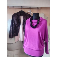 Jesienna bluzka KIMONO ze ściągaczami i z golfem - fuksja